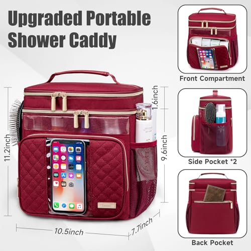 Tealari Large Toiletry Bag for Women Men,Bathroom Bag,Water Resistant Shower Bag,Makeup Bag,Portable Shower Caddy for College Dorm,Hanging Travel Toiletry Bag with Transparent Waterproof Phone Pocket - color: Wine Red