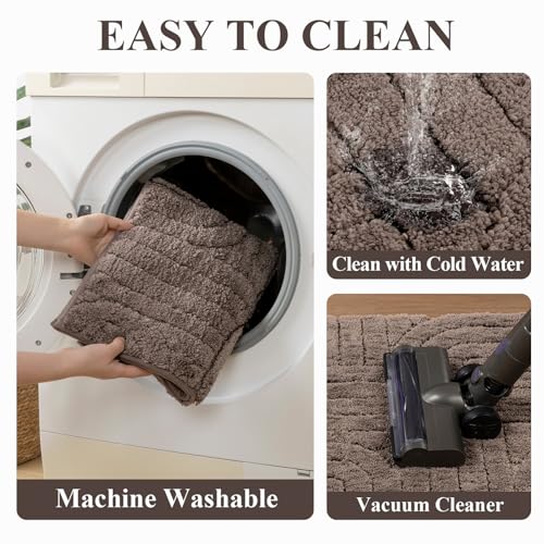 Vaukki Bathroom Rugs Sets 3 Piece, Brown Washable Non Slip Soft Bath Mats for Shower and Tub, Plush Absorbent Microfiber Toilet Rug U Shaped, 32x20+26x18+24x20 Inch - color: Brown, size: 18''x26''+20''x32''+20''x24''