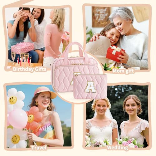 YOOLIFE Travel Toiletry Bag for Women - Hanging Toiletry Bag, Large Capacity Personalized Makeup Pouch, Travel Essentials - Letter Pink D - color: Pink, style: D