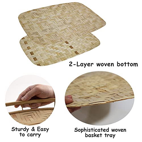 PEMAR Extra Large Bamboo Serving Trays with Handles, Set of 2 Measuring 19.3" x 13.8" Large Woven Dinner Tray, Rustic Wicker Rattan Tray Style for Eating, Bed Breakfast, Couch TV Lap Tray - size: 19.3" x 13.8" x 2"