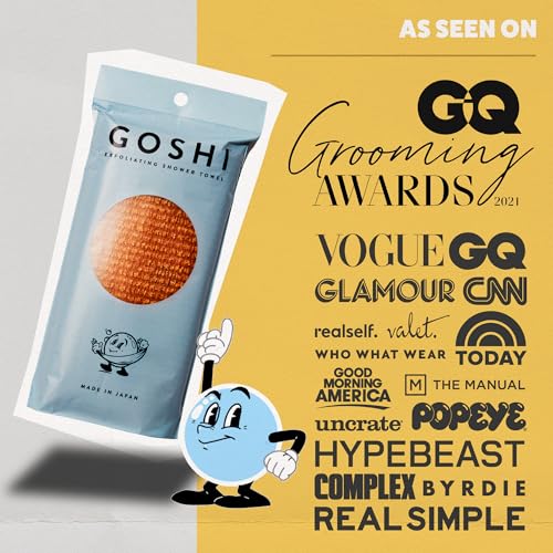 GOSHI Exfoliating Shower Towel - Long Body Scrubber for Back Acne, KP & Smooth Skin - Durable Rip-Resistant Weave, Quick-Dry Nylon Washcloth - Ethically Crafted in Gunma, Japan - Orange - color: Yellow