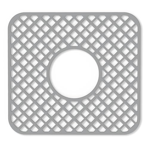 2 Pack Silicone Sink Protector for Kitchen Sink, Trellis Pattern 12 x 11" Sink Grid Mat Silicone Protectors, Center Drain, Gray - color: Gray