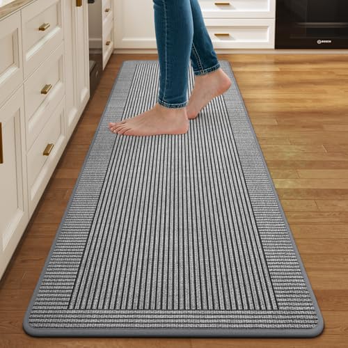 Kitchen Mats for Floor, 17''x59'' Washable Non Slip Absorbent Kitchen Mat, Braided Kitchen Runner Rug, Kitchen Sink Rug, Grey - color: A Linear Grey, size: 17''x59''