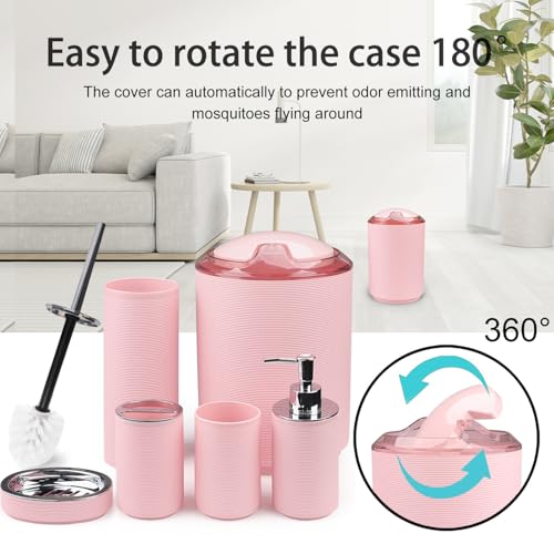 CERBIOR Bathroom Accessories Set Bath Ensemble Includes Soap Dispenser, Toothbrush Holder, Toothbrush Cup, Soap Dish for Decorative Countertop and Housewarming Gift (Pink Spiricle) - style: Blush Pink
