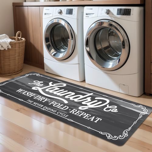 Pauwer Laundry Room Rug Runner 20"x60" Waterproof Rubber Laundry Mat Non Slip Kitchen Mats for Floor Washable Floor Mat Runner Rug for Farmhouse Mudroom Washroom Bathroom Decor - color: Dark Grey, size: 1'8" x 5'