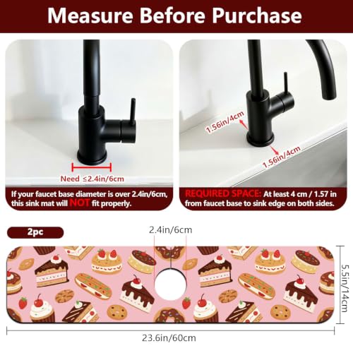 2 Pcs Kitchen Sink Splash Guard Faucet Mat Desserts Cakes Pattern Faucet Mat for Sinks Absorbing Drying Mats for Kitchen Bathroom - color: Desserts Cakes
