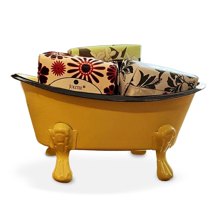 Rustic Enamel 1 Piece 5.5" Metal Clawfoot Mini Bathtub Soap Dish Mini Bath Tub Decoration Clawfoot Tub Soap Caddy Collection (Lemon with Soap) - color: Lemon With Soap