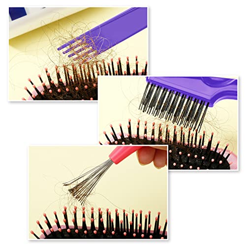 Boao 2 Pcs Hair Brush Cleaning Tool Set,2-in-1 Double Headed Hair Brush Comb,Metal Toothed Cleaner Dirt Remover, Portable Hairbrush Cleaner Tool for Removing Dust Home Salon Use(Pink and Purple) - color: Pink and Purple
