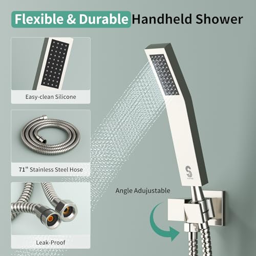 Shower Faucet Set Shower System - SR SUN RISE Brushed Nickel Shower Trim Kit with Dual Shower Head, 12'' Ceiling Rainfall 6'' Wall Mount with Handheld Shower for Couples, Complete 6 Diverter Valve - color: Nickel, size: 12 Inch