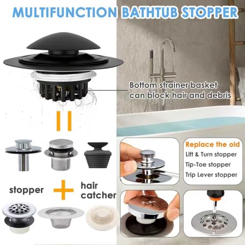 BAOLSLS Bathtub Drain Stopper, Pop Up Tub Drain Hair Catcher, Bath Tub Drain Plug and Cover for 1.45 in -1.8 in Drain, Matte Black - color: Matte Black