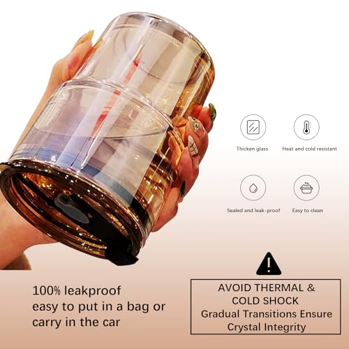 BLUEPOLAR 13oz/400ml Tumbler Water Glass, Cups with Straw and Lid Sealed Carry on for Coffee, Iced Tea, Thick Wall Insulated Glass Cup (Amberwith Protect Sleeve) - color: Amber with sleeve