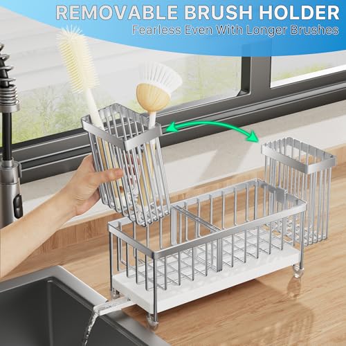 Cisily Sponge Holder for Kitchen Sink, Sink Caddy Organizer with High Brush Holder, Kitchen Countertop Organizers and Storage Essentials, Rustproof 304 Stainless Steel (Silver, 9.25″) - color: Silver - 9.25″