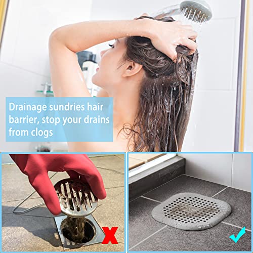 4 Pack Drain Hair Catcher Durable Silicone Hair Stopper Shower Drain Covers Easy to Install and Clean Suit for Bathroom Bathtub and Kitchen (Square Grey 4Pack) - color: Square Grey 4pack
