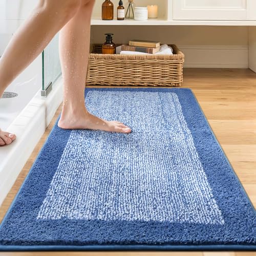 48x24 Long Bathroom Rugs Washable Non Slip, Blue Bath Mat for Bathroom Floor Tub, Soft Absorbent Quick Dry Mats for Shower,Bathtub,Home Decor - color: Blue, size: 2' x 4' (Rectangular)