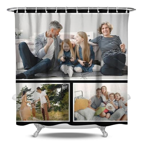 Personalized Shower Curtain Set Custom Photo Shower Curtains Modern Minimalist Home Bathroom Curtain Decor with 12 Hooks 72 Inch Wide * 72 Inch High - color: 3 Photo, size: 72"W x 72"L (Pack of 1)