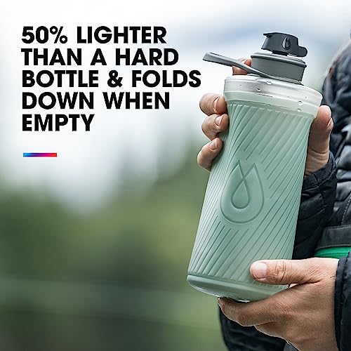 HydraPak Flux - Collapsible Backpacking Water Bottle (750ml, 1L, 1.5L) - BPA Free, Ultra Light, Spill-Proof Twist Cap - color: Sutro Green, style: 1L/32oz