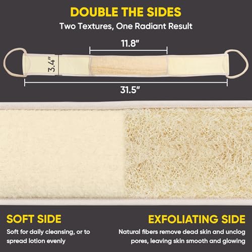 2 Pack Egyptian Loofah Back Scrubber for Shower, Natural Luffa Sponge with Handles, Exfoliating Shower Back Scrubber for Women and Men, Long Body Scrubber for Bathing - size: 1 Count (Pack of 2)