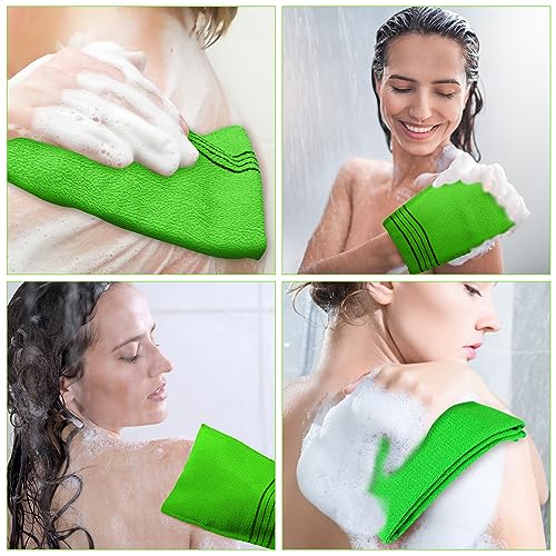 Hosuly 2 Pcs Korean Exfoliating Washcloth and Mitts Set Long Exfoliating Back Italy Towel Scrub Mitt Wash Cloth Scrubber for Women Men Shower Dead Skin Removing Dry Skin (Green) - style: Green