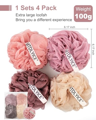 MTDLYICE Loofah Sponge, XXL Large Loofah 100g 4 Pack, Bath Sponge Soft Mesh Shower for Men, Body Scrub, Shower Pouf Bath Accessories, for Body Wash, Soap (Red Soil) - style: Red Soil