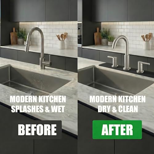 2PCS Kitchen Bathroom Faucet Mat for 3-Hole 8" Widespread Faucet, 18"x5.5" | Absorbent Splash Guard Fits Farmhouse, Vintage & Bridge Kitchen Vanity Faucets – Trimmable Drip Catcher for Irregular Sinks - color: Black, size: 18’’Lx5.5’’W