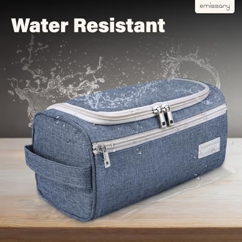 emissary Hanging Travel Toiletry Bag for Men, Dopp Kit - Dark Blue | Built-in hook, waterproof wipe-clean lining, clear & mesh pockets; men's travel toiletry organizer, folds flat - color: Blue