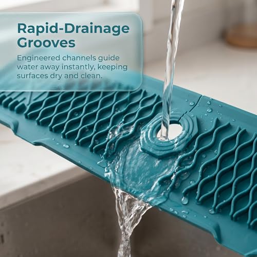 Longer Faucet Mat for Kitchen Sink Splash Guard, Kitchen Sink Mat, Kitchen Sink Splash Guard, Kitchen Sink Area Behind Faucet Mat 24*5.7inch Green - color: Green, size: 24" x 5.7"