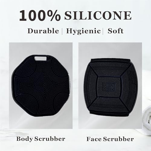 Silicone Body Scrubber & Face Scrubber Set, Shower Scrubber with Soft Bristles, Non-Slip Scrubbies for Body, Face Scrubber Exfoliator for Sensitive Skin(Black+Black) - color: Black+black