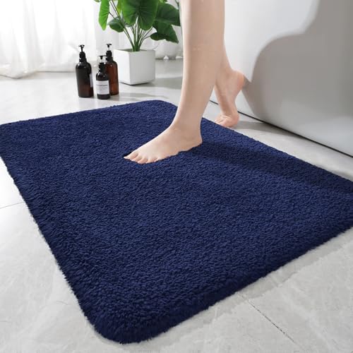 AROGAN Luxury Long Bathroom Runner Rug, 20x30 Inch Thick Soft and Absorbent Microfiber Non Slip Bath Mat, Rubber Backing Quick Dry Rugs Carpets, Machine Washable Plush Mats for Shower Floor, Navy Blue - color: Navy Blue, size: 1'8" x 2'6" (20" x 30")