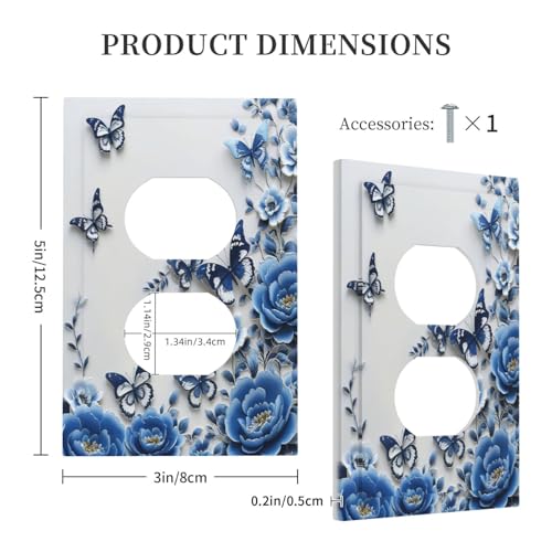Decorative Outlet Covers Blue Peony Flowers Butterfly Vintage Floral 1 Gang Duplex Light Switch Cover Plate Electrical Switch plates Wall Plates Receptacle Covers for Bathroom Bedroom Decor - color: Blue Peony Flowers Butterfly Vintage Floral, size: 1 Gan