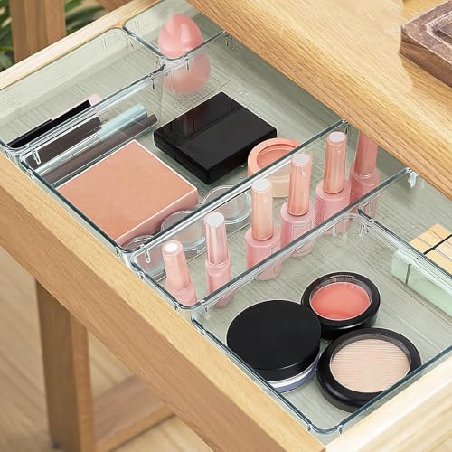 StorMiracle 23 PCS Drawer Organizer Set, 5 Varied Size Bathroom and kitchen Drawer cabinet organizer Trays, Clear Storage Bins for Makeup, Jewelry, Utensils and Gadgets - color: Sea Blue, size: 23 PCS