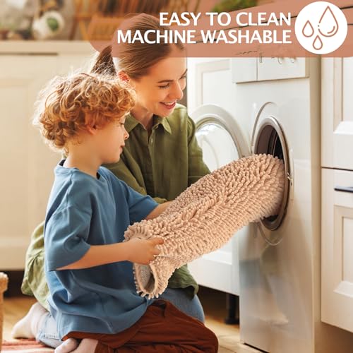 Chenille Bathroom Rugs Set 2 Piece, Absorbent Bath Rugs, Non-Slip Bath Mats, Machine Washable Rugs for Bathroom Floor, Tub and Shower, Beige (20 × 30 Plus 17 ×24 - Inch) - color: Beige