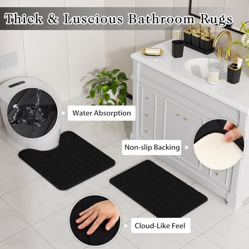 Bathroom Set - 26PC Bathroom Sets with Shower Curtain and Rugs, Bathroom Accessory Set, Black Bathroom Set, Elegant Bathroom Accessories Set, Shower Curtain Set, Trash Can & Soap Dispensers - color: Black & Gold, size: Bath Set+Shower Curtain+Bath Rugs