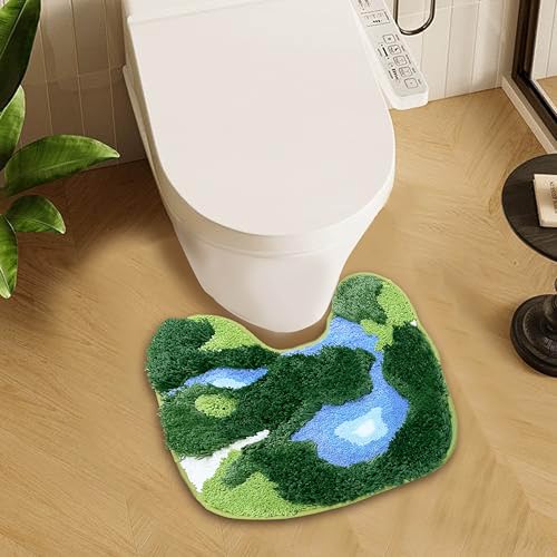 20x20 Inch Microfiber Toilet Moss Bath Mat, U Shaped Machine Washable Contour Bath Rugs for Toilet, Non Slip Extra Thick Soft Bath Rug Absorbent Water for Bathroom