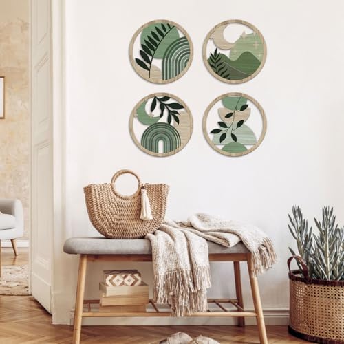TOARTi 4PCS Green Botanical Wooden Wall Art Bohemian Hanging Art Farmhouse Geometric Wooden Wall Decor Aesthetic Plants Artwork Boho Minimalist Wall Decor for Bedroom Living Room - color: Boho Green Wooden Wall Art