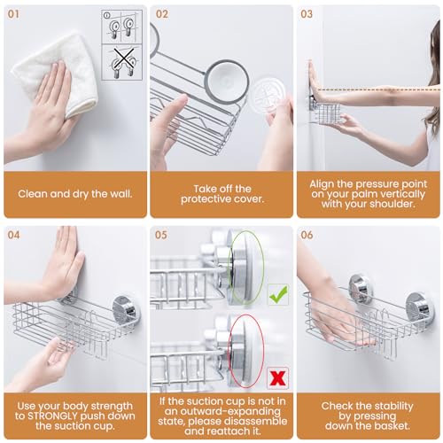 LEVERLOC Shower Caddy Suction Cup, 2 Pack Heavy Duty Bathroom Organizer for Inside Shower with Hooks & Soap holder, Removable and Rustproof Silver bathroom Holder Storage - color: 2 X Silver Basket