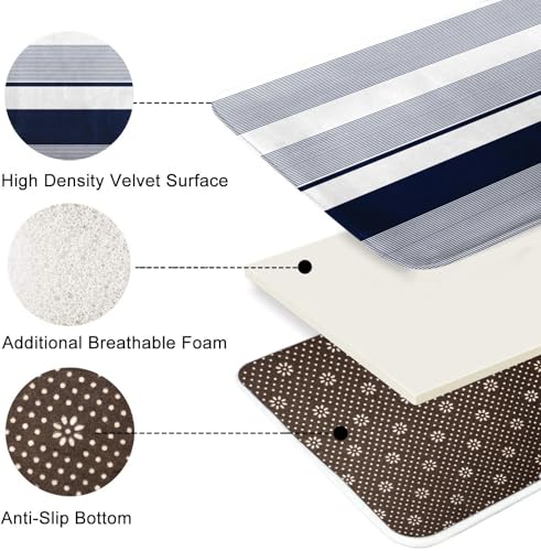 ArtSocket Navy Blue Striped Bathroom Set with Shower Curtain and Bath Rugs and Accessories,Boho Modern Non-Slip Shower Curtain Set,Bathroom Decor 3 Pcs - color: Navy Blue Striped