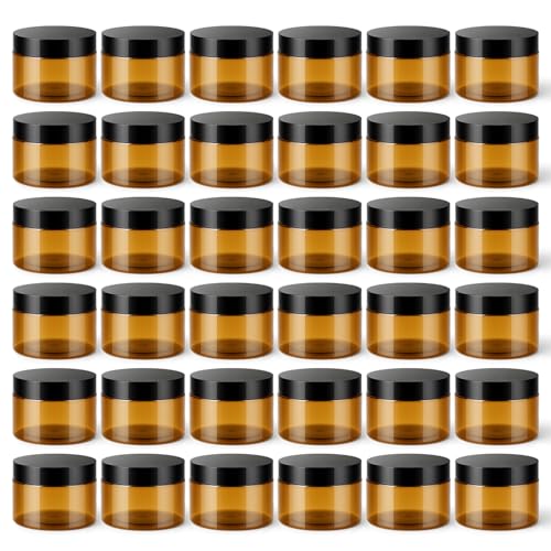 Loretoy 36 Pack 4 OZ Plastic Jars with Lids, BPA Free, Reusable, Refillable Transparent Cosmetic Containers for Bath Salts, Cosmetics, Powders, Beauty Product and Small Accessories, Brown - color: Brown, size: 4 Ounce