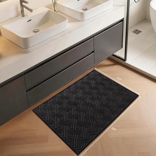 YIHOUSE Black Bathroom Rugs 17"x24", Quick Dry Non Slip Bath Rug, Absorbent Machine Washable Thin Bath Mat for Restroom Floor Tub Laundry Room Home Decor - color: Black, size: 1'5" x 2' (Rectangular)