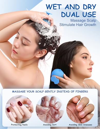 Shampoo Brush Scalp Massager, Silicone Hair Scrubber Wet & Dry, Blue | Relaxing Head Massage Brush for Shower Or Dry Use, Helps Lift Flakes And Buildup While Keeping Scalp Care Simple Each Day - color: Blue