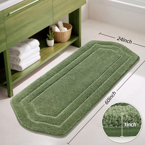 COSY HOMEER Bathroom Rugs Mat 24”x60” Absorbent Non-Slip Bath Mat, Plush Shaggy Bathroom Runner, Machine Washable Large Soft Bath Mats for Bath Floor,Tub and Shower,Green - color: Green, size: 2' x 5' (Oval)