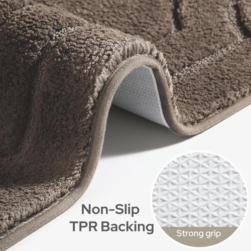 HOMEIDEAS Bathroom Rugs Sets 2 Piece, Extra Soft and Absorbent Microfiber Plush Bath Mat with Non Slip Backing(Brown) - color: Brown