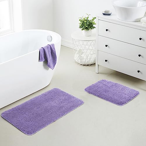 YHF Bathroom Rug Set 2 Piece, Extra Thick & Soft Microfiber Shaggy, Machine Washable Bath Mats, Absorbent Bath Rugs, Non-Slip Rubber Backing Bath Mat for Bathroom Floor, Tub and Shower, Lavender - color: Lavender Sky, size: 2 Piece: 17" X 24" + 20" X 32"