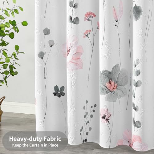 QiyI Watercolor Floral Shower Curtain, 3D Embossed Butterflies Grey Pink Flower Bathroom Curtain, Minimalist White Cloth Bath Curtain, Waterproof Fabric Textured Shower Curtain Set with Hooks, 72x72 - color: Graphite Gray, size: 72"W x 72"L (Pack of 1)