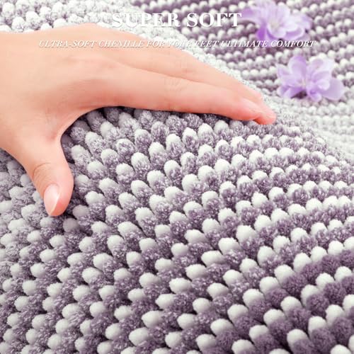 BSICPRO Bathroom Rugs Sets 3 Piece, Toilet Rugs U-Shaped Contour Bath Mat Set, Striped Absorbent Non Slip Chenille Shower Mat, Lavender Purple - color: Lavender Purple, size: 20"x32"+16"x24"+U Shape 20"x24"