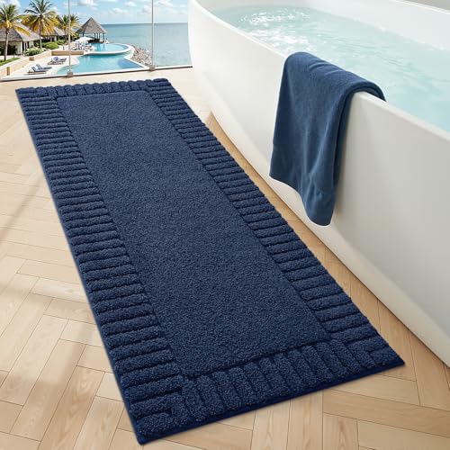 LUMI Bathroom Rugs Non Slip with Rubber Backing, Extra Soft Plush Microfiber Bath Rug Absorbent, Machine Washable Bath Mat Quick Dry for Tub, Shower, Hotel, Blue, 24"x60" - color: Blue, size: 24" x 60"