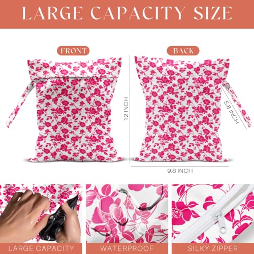 4 Pack Rose Floral Wet Bag Waterproof Washable Reusable Wet Dry Bag for Swimsuit Clothes Cloth Diaper Travel Beach Pool Yoga Gym Toiletries Gift for Women Sister Coworker Birthday Christmas - color: Colorful Flowers 332