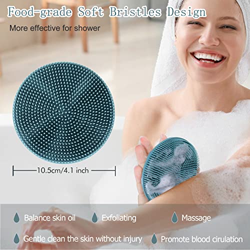 INNERNEED Food-Grade Soft Silicone Body Scrubber Shower Brush Handheld Cleansing Skin Brush, Gentle Exfoliating and Lather Well (Dark Green+Pink) - color: (Set) Dark Green+pink