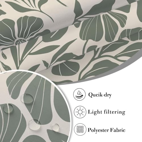 Stall Shower Curtain 36x72 inch, Sage Green Boho Floral Design Bathroom Decor, Narrow Small Size for Single Walk-in, Polyester Fabric with 7 Hooks - color: Green, size: 36"W x 72"L (Pack of 1)