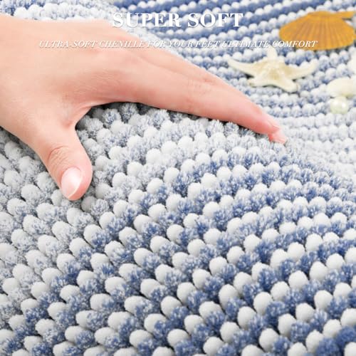 BSICPRO Bathroom Rugs and Mats Sets, 2 Piece Thick Absorbent Chenille Bath Mat Rug Set Non Slip, Soft Shaggy Bath Room Floor Mats for Bathroom, Machine Washable (20" x 47" Plus 16" x 24",Denim Blue) - color: Denim Blue, size: 20" x 47" Plus 16" x 24"