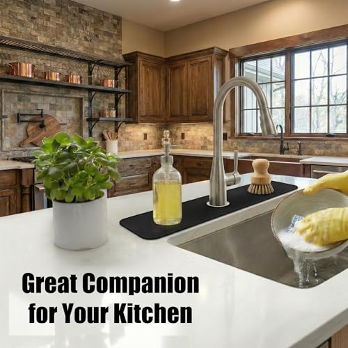 Cuttable Kitchen Sink Faucet Mat: 30" Lx5.5 W Splash Guard with Center Hole | "Customizable Absorbent Non-slip Fabric Rubber Mat, Cut to Fit 2,3,4 Holes Irregular Sink with Soap Dispenser Air Gap " - size: 30''Lx5.5''W